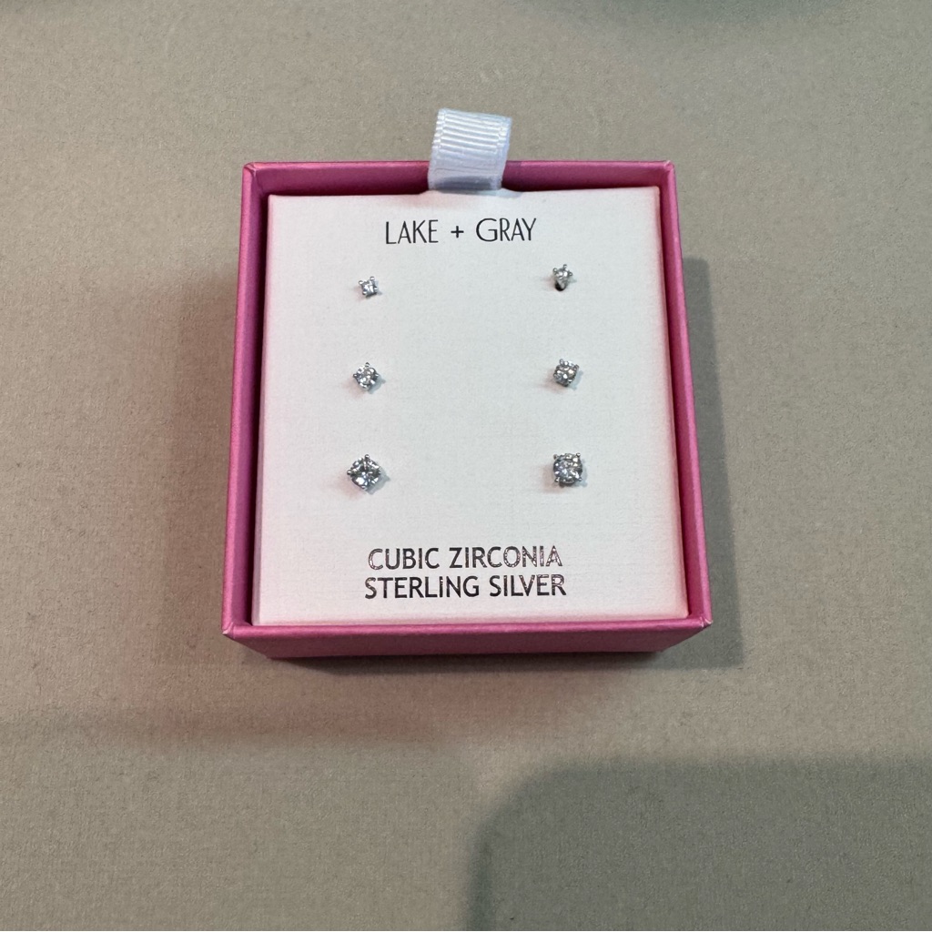Nwt/Nib Lake + Gray 3 Pairs Of Cubic Zirconia Studs